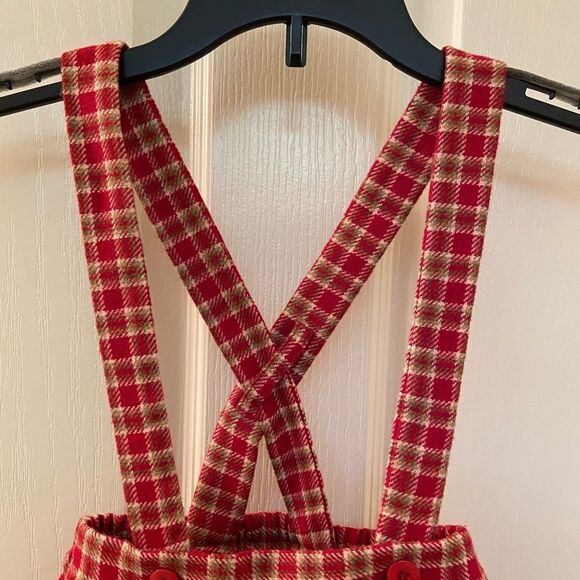 Karpi Ba'sico Baby Plaid Wool Blend Shorts with Suspenders Red Gold Size 30 Mos - Picture 2 of 8